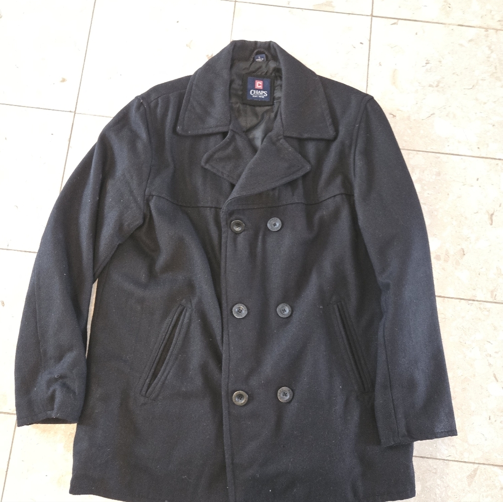 CHAPS Men's Black Wool Peacoat - Large